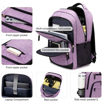 BOVIP Travel Backpack For Men Women,40L Carry On Backpack Flight Approved,TSA Personal Item Travel Bag Fits 17 Inch Laptop,Business Weekender Overnight Daypack Purple - color: Black Purple