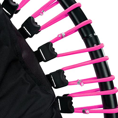 LEAPS & REBOUNDS 48" Adjustable Stability Bar Attachment with 48" Mini Fitness Trampoline and Home Gym Rebounder for Cardio Exercises, Pink