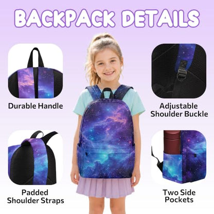 Galaxy 3PCS Backpack for Boys Girls, Kids Back to School Backpack Set with Lunch Box Pencil Case, 17 Inch Lightweight Bookpack 3 in 1 Set for Teens Elementary Middle High School Students - color: Galaxy