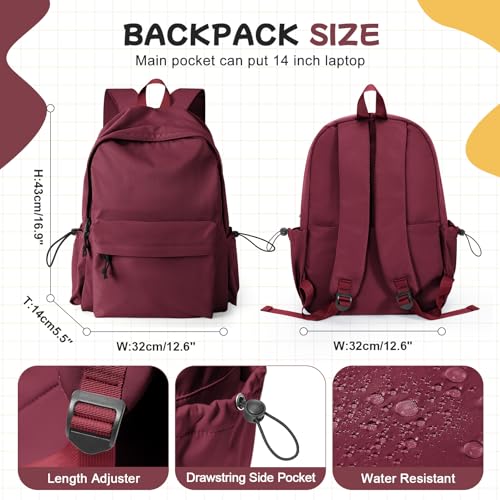 winspansy Travel Backpack For Women Men Aesthetic Lightweight Daypack Simple Cute Backpack Waterproof College bag Fit 14 Inch Laptop Mochila de Viaje Red - color: C1-red