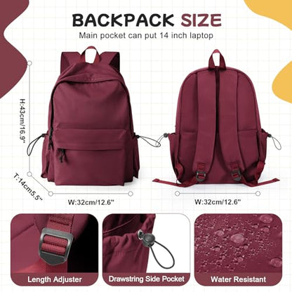 winspansy Travel Backpack For Women Men Aesthetic Lightweight Daypack Simple Cute Backpack Waterproof College bag Fit 14 Inch Laptop Mochila de Viaje Red - color: C1-red