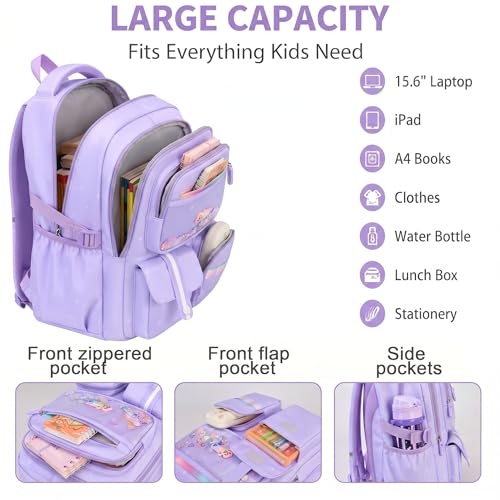 3PCS Kids Backpack Set, School Backpack with Lunch Bag & Pencil Case, Lightweight Waterproof Bookbag for Kids (Purple Sequin) - color: Purple Sequin