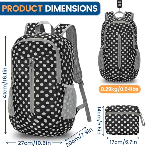 ZOMAKE Ultra Lightweight Packable Backpack 25L, Foldable Hiking Backpacks Water Resistant Small Folding Daypack for Travel(Black, White Polka Dot) - color: Black, White Polka Dot