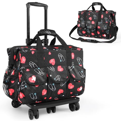 Nurse Rolling Medical Duffle Bag Work Nursing Clinical Home Health Cna Nr Gift Carry On Bag Wheel Doctor Emt Ems Healthcare (black and red) - color: black and red