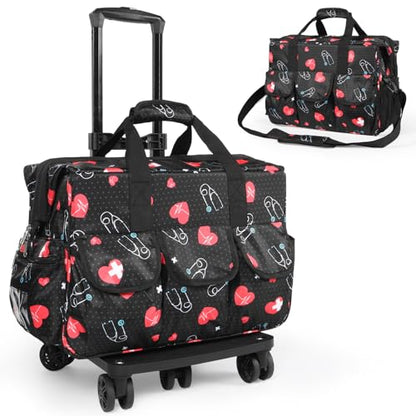 Nurse Rolling Medical Duffle Bag Work Nursing Clinical Home Health Cna Nr Gift Carry On Bag Wheel Doctor Emt Ems Healthcare (black and red) - color: black and red
