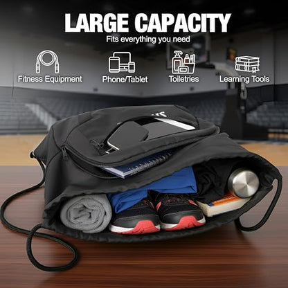 Spalding Drawstring Backpack Sports Bag | Black Waterproof Gym Bag | Cinch Sack with Separate Shoe and Ball Holder| for Travel, Basketball, Sports, 2 Pack - style: Backpack