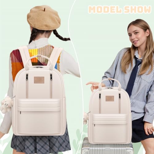 GAXOS Cute Backpack for School Aesthetic Backpack Purse for Women Girls White Book Bag Korea Style Bookbag - color: White