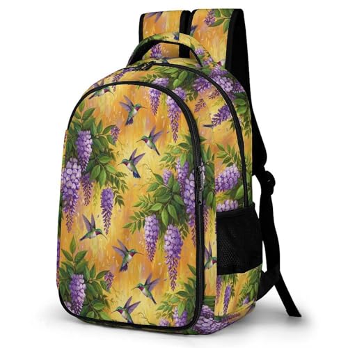 Personalized Business Backpack Purple Flowers And Hummingbird, Large Capacity Laptop Backpack with Organized Compartments for Work - color: Pattern (263)