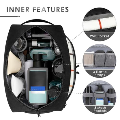 ETRONIK Tactical Toiletry Bag for Men, Travel Hygiene Bag with Double-layer, Hanging Toiletry Bag Water-Resistant Shaving Dopp Kit with EDC Molle Pouches, Bathroom Shower Makeup Bag Women, Black - size: M