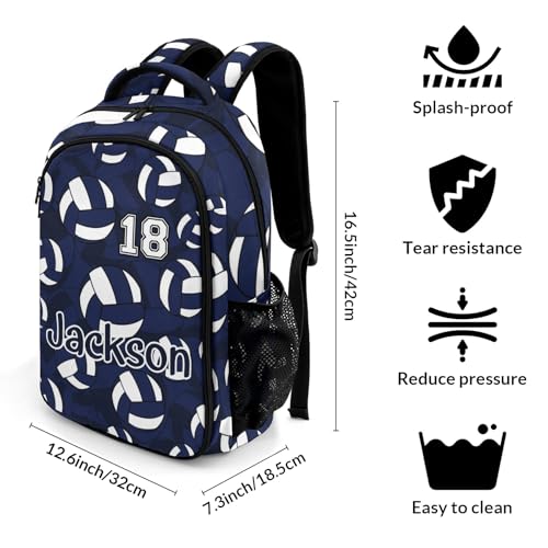 Navy Blue Volleyball Pattern Casual Backpack Daypack Bookbag Laptop Bag Custom Shoulders Backpacks for Gifts - color: Navy Blue Volleyball Pattern