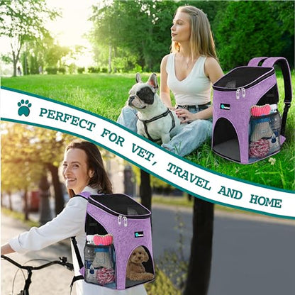 PetAmi Cat Backpack Carrier, Airline Approved Pet Carrier Backpack for Small Dogs and Large Cats, Soft Sided Collapsible Ventilated with Sherpa Bed for Hiking Travel, Max 18 lbs, Heather Purple - color: Heather Purple