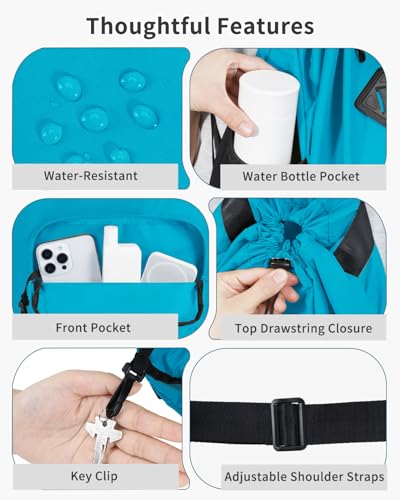 WANDF Drawstring Backpack with Removable Wet Pocket, Sandproof Beach Backpack with Bottom Compression Strap for Beach Mat, Swim Bag for Pool, Gym, Travel and Workout Gear (Teal) - color: Teal