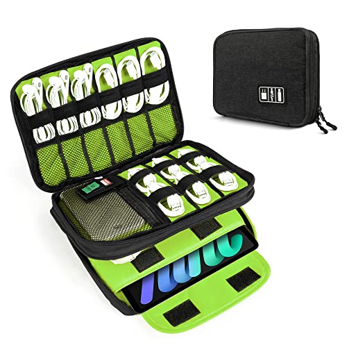 Luxtude Double Layer Cable Organizer Bag, Portable Cord Storage Case, Flat Electronic Organizer Travel Case, Portable Tech Bag for Cable/Cord Storage/iPad (up to 7.9")/Wall Charger/Electronics - color: Black Medium, size: Medium