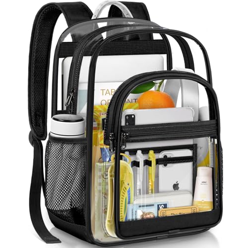 Clear Backpack for School, Heavy Duty PVC Transparent Bookbag for Girls and Boys, See Through Backpack with Multiple Pockets for College Travel Work-Black - color: Black