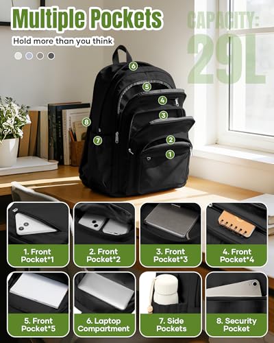 weradar Black School Backpack For Women Men, Lightweight Casual Daypack College Backpack, Aesthetic Students Bookbag, Backpack With Lots Of Pockets,Cute High School Bag For Boys Girls - color: Black