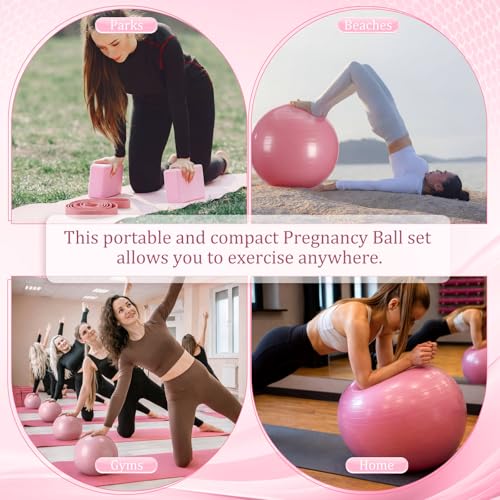 Pilates Set with 2 Yoga Exercise Balls (25.6”&9.8”), Yoga Block, Stretch Strap & Foot Pump, Stability Fitness Ball Kit for Home Gym Equipment Workout Pregnancy Physical Therapy - color: Pink