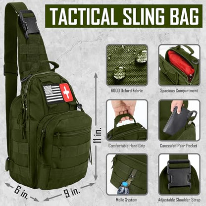 Survival Kit, 268 Pcs Emergency Survival Gear and Equipment Supplies with First Aid Kit, Camping Axe, Headlamp, Crossbody Bag for Camping Hiking, Hunting, Gift for Christmas Men, Dads, - color: Green