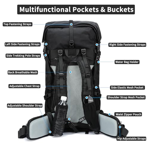 Hiking Backpack,40L to 50L Extra Large Capacity Hiking Bag,Internal Frame Camping Backpack,Upgraded X-PAC Lightweight Sport Daypack Travel Backpack Fit For Mountain Climbing Camping(Black) - color: Black