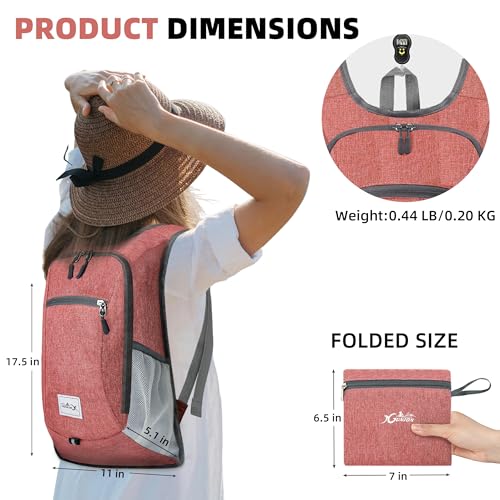 Xgunion Hiking Backpack 10L Small Travel Lightweight Daypack Foldable Hiking Packable Camping Hiking Backpacks for Women Men (Red) - color: Red