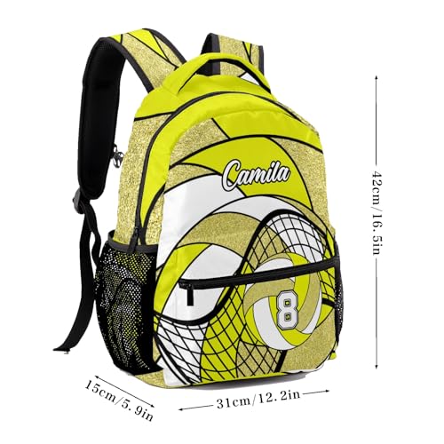 Volleyball Yellow Gold Multifuction Waterproof Backpack with Name Custom Shoulders Bookbag for Birthday Holiday Gift - color: Volleyball Yellow Gold