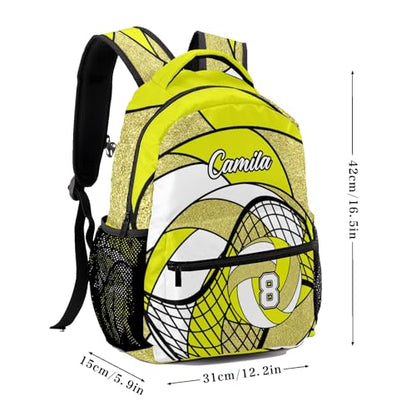 Volleyball Yellow Gold Multifuction Waterproof Backpack with Name Custom Shoulders Bookbag for Birthday Holiday Gift - color: Volleyball Yellow Gold