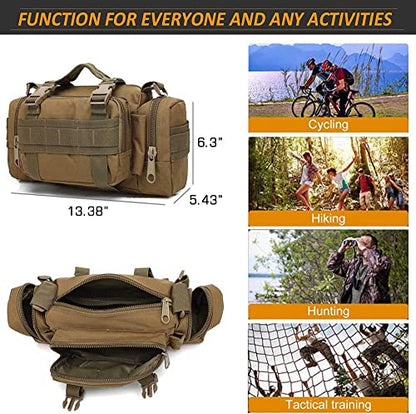 Tactical Duffel Bags for Men, 3P Military Molle Waist Fanny Packs EDC Utility Pouch Crossbody with Shoulder Strap Hand Carry - color: Tan