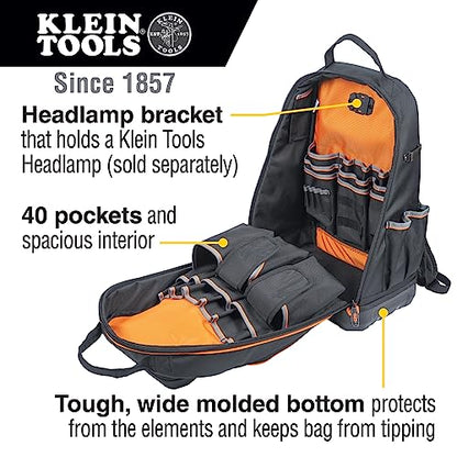 Klein Tools 62800BP Backpack Tool Bag, 40 Pockets, Black/Orange - style: Full-Size