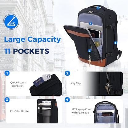 ECOHUB 19" Travel Backpack for Men Women 30L Large Carry-On Backpack with 17.3 In Laptop Compartment,Black - color: Black