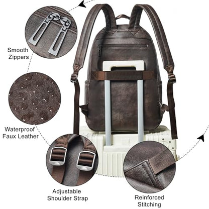 LATMAP Vegan Leather Backpack 17In Laptop Backpack for Women Travel Coffee | large capacity, laptop compartment, water-resistant, easy to wipe clean, TSA-friendly, with luggage strap & pickpocket-proof - color: Coffee Color