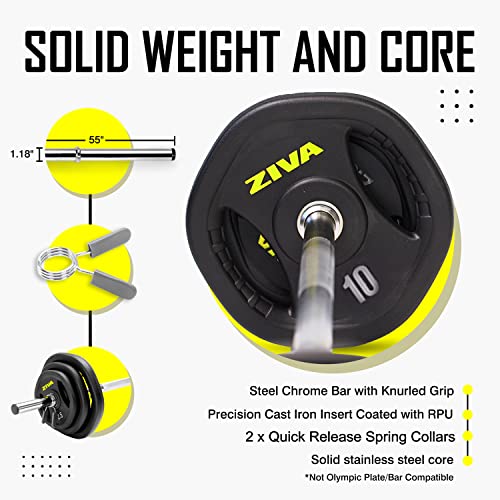 ZIVA 35lb Studio Barbell Weight Set – Adjustable Home Gym Kit with Standard Rubber Urethane Plates, 5' Chrome Bar (1.18" diam) & Collars | Extra Plates Not Included - size: 2-Piece Bar Set - 40lb