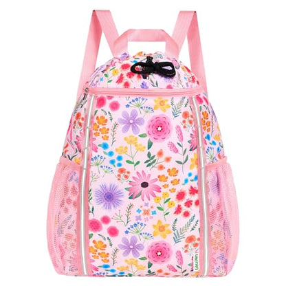 WAWASAM Drawstring Backpack for Kids, Flower Kids Drawstring Gym Bag for Girls, Waterproof Swim Bag for Beach String Cinch Backpack with Two Mesh Water Bottle Pocket - color: Flower