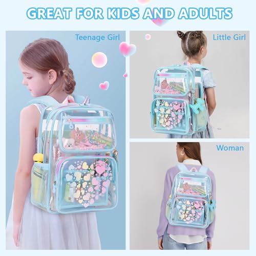 MOONBABY Clear Backpack for School Girls, Heavy Duty TPU Transparent Backpack Stadium Events Approved, Clear Bookbag - color: Blue