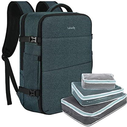 Lubardy Travel Backpack for Men Women 17 Inch Flight Approved Carry on Backpack Waterproof Large 40L Luggage Daypack Business College Weekender Overnight Laptop Backpack with 3 Packing Cubes, Blue - color: Blue(backpack With 3 Packing Cubes)