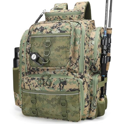 WANOON Fishing Backpack,Fishing Bag with Rod Holders. Large Ttackle Backpack Strong Materials,42L - color: Camouflage Black, size: 42L-Without Tackle Boxes