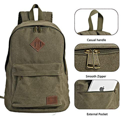Durable Canvas College Rucksack Laptop Excursion Backpack Travel Notebook School Backpack Bookbag For Men Women Military Green Factory Directly - color: Millitary Green