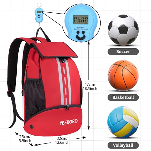 Soccer Backpack Multifunctional Sport Gym Bags with Dry-wet Separate & Shoe Compartment for Basketball Volleyball - color: Basic Model-red