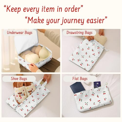 9 Set Packing Cubes for Travel Essentials - Lightweight Carry-On Luggage Organizer Bags with Shoe, Clothes & Laundry Bags for Airplane, Family & Business Travel, White Cherry - color: White Cherry
