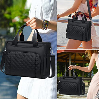 AIJIEKE Large Insulated Lunch Bag for Men Women, Leakproof Work Lunch Box | Keeps food fresh 8-12 hours. Spacious multi-pocket design with a removable strap. Water-resistant and easy-wipe interior - color: Black