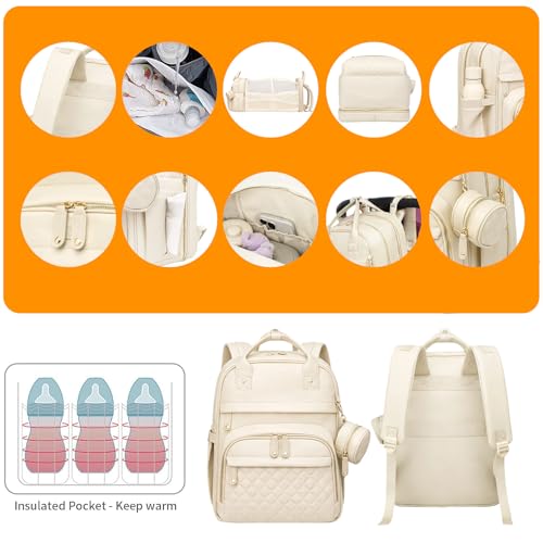 Astro alan Baby Diaper Bag with Changing Station, Waterproof Diaper Bag Backpack for Moms Dads with USB Charging Port, Baby Shower Gifts, Large Capacity diaper backpack, Beige - color: Vegan Leather Beige
