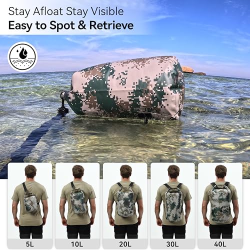 MARCHWAY Floating Waterproof Dry Bag Backpack 5L/10L/20L/30L/40L, Roll Top Sack Keeps Gear Dry for Kayaking, Rafting, Boating, Swimming, Camping, Hiking, Beach, Fishing - color: Digital Camo, size: 5L