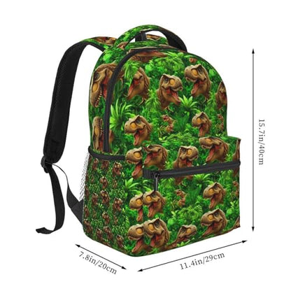 Stylish Travel Backpack Tropical Leaf Tynosaurus Rex Dinosaur Green, Commuter Daypack with Laptop Compartment for Work, Trips and Gym - color: Pattern (740)