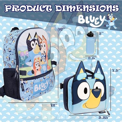 AI ACCESSORY INNOVATIONS Bluey 4 Piece Backpack Set for Pre School Girls & Boys, Kids 16" School Bag - color: Bluey
