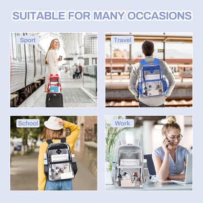 MUSEVOS Clear Backpack, Heavy Duty See Through Daypack for Travel, Work, Security, Concerts, College Transparent PVC bookback Stadium Approved, Grey - color: Grey