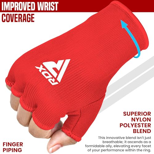 RDX Boxing Hand Wraps Inner Gloves Men Women, Half Finger Elasticated Bandages, Under Mitts Fist Protection, Muay Thai, Kickboxing, MMA, Martial Arts Speed Bag Punching Training - color: Red White, size: Medium