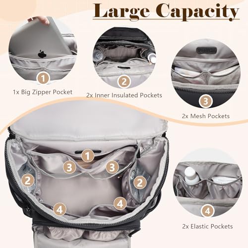 Diaper Bag Backpack, Neoprene Bag Backpack, Large Diaper Backpack with 16 Diaper Bag Organizers, 4 Insulated Pockets, Lighweight Travel Baby Bag with Changing Pad for Mom & Dad, Black - color: Black