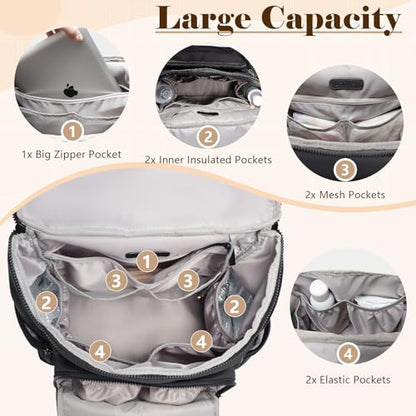 Diaper Bag Backpack, Neoprene Bag Backpack, Large Diaper Backpack with 16 Diaper Bag Organizers, 4 Insulated Pockets, Lighweight Travel Baby Bag with Changing Pad for Mom & Dad, Black - color: Black