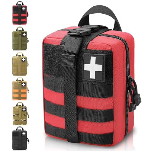 1000D Molle Ifak Pouch Rip Away, Tactical Tear Away Medical Pouch Empty, Military First Aid Pouch Bag Only for Camping Hiking Travel - color: Red