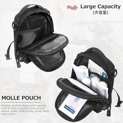 Azarxis Molle Pouches, Tactical Compact EDC Small Utility Pouch Waist Bags Sundries Storage Admin Organize Gear Gadget for Military Backpack - color: #07 Black - 7.48"x4.33"