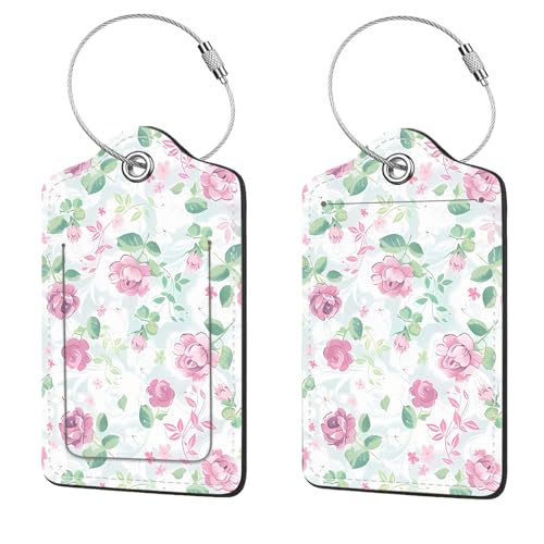 2 Pcs Luggage Tags for Suitcase, Cute Unique PU Leather Travel Bag Tag with Privacy Cover ID Label Address Card and Durable Metal Ring Suitable for Men Women Children Backpack,Flower A - color: Flower a