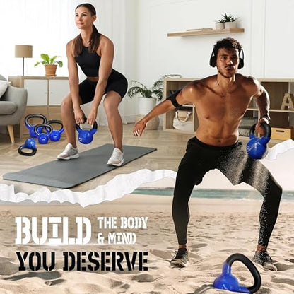 Yes4All Kettlebell, 5-100 LB Vinyl Coated Cast Iron Strength Training Kettlebells for Home Gym Exercises, Fitness, Full Body Workout Equipment, Push Ups, and Grip Strength - color: S. 90LB - Dark Blue, style: Vinyl Coated
